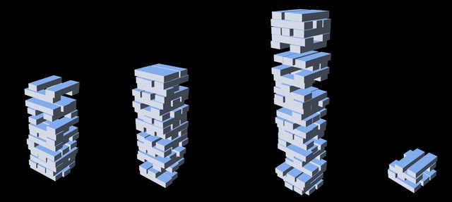All of these Jenga towers were generated from the same 8 lines of Kiwi code.
